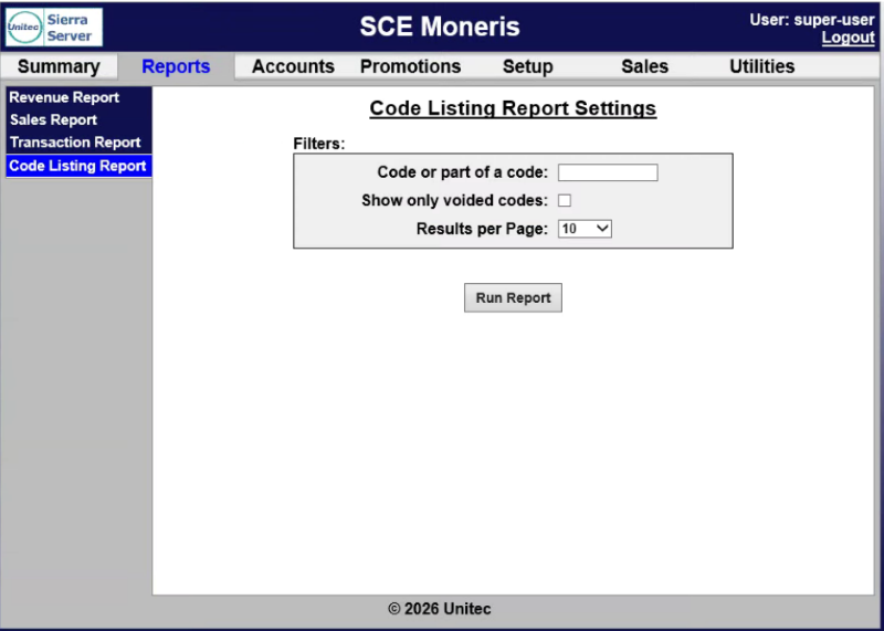 Code Listing Report